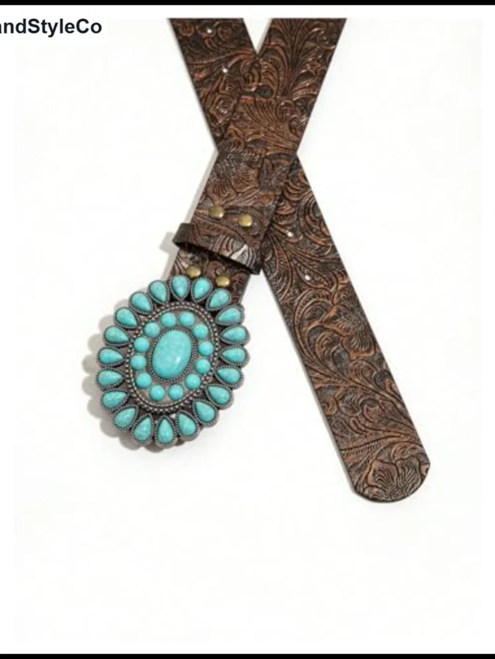 Faux Leather Western Cowgirl Belt with Turquoise Buckle